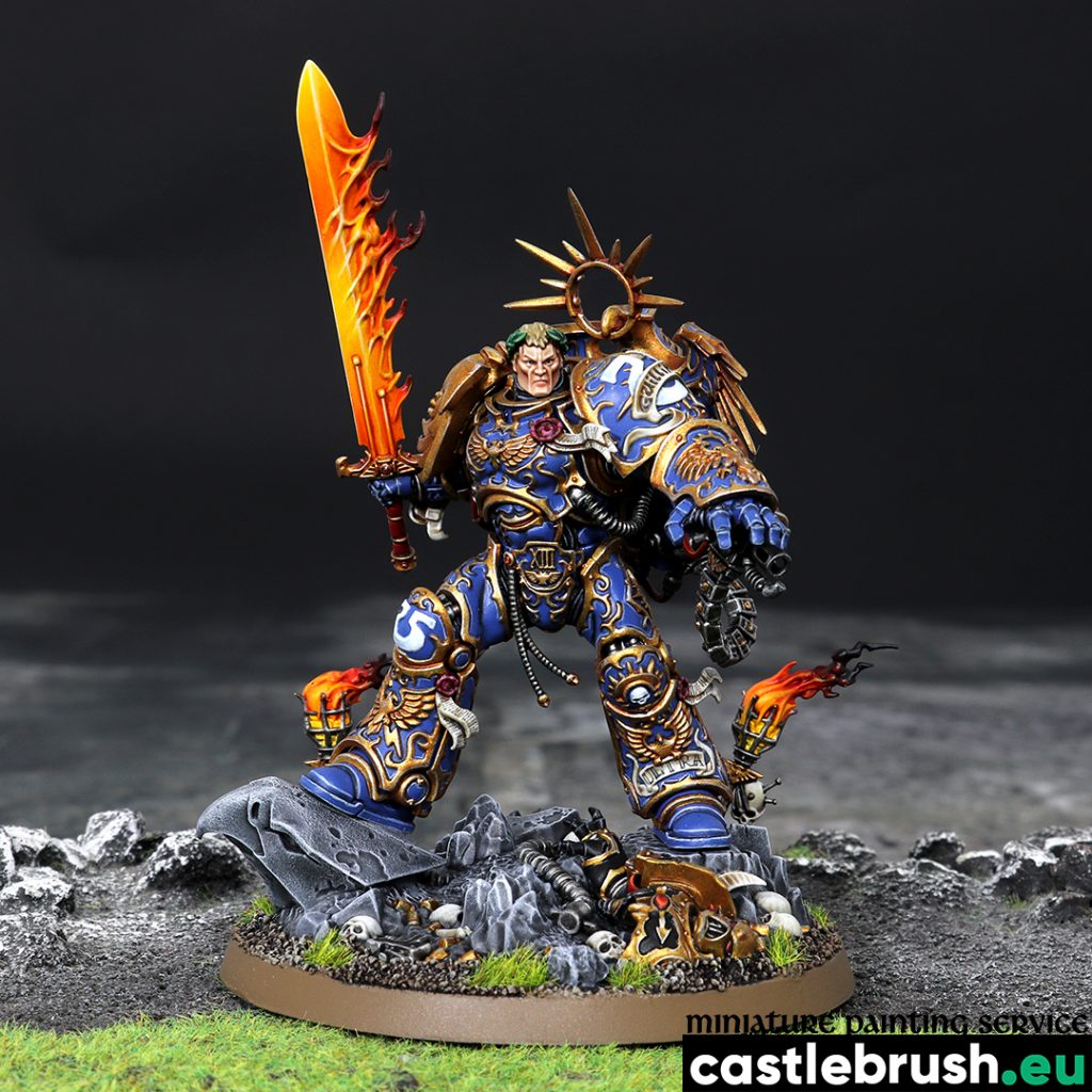 Roboute Guilliman, bare head, painted by Castle Brush miniature painting studio