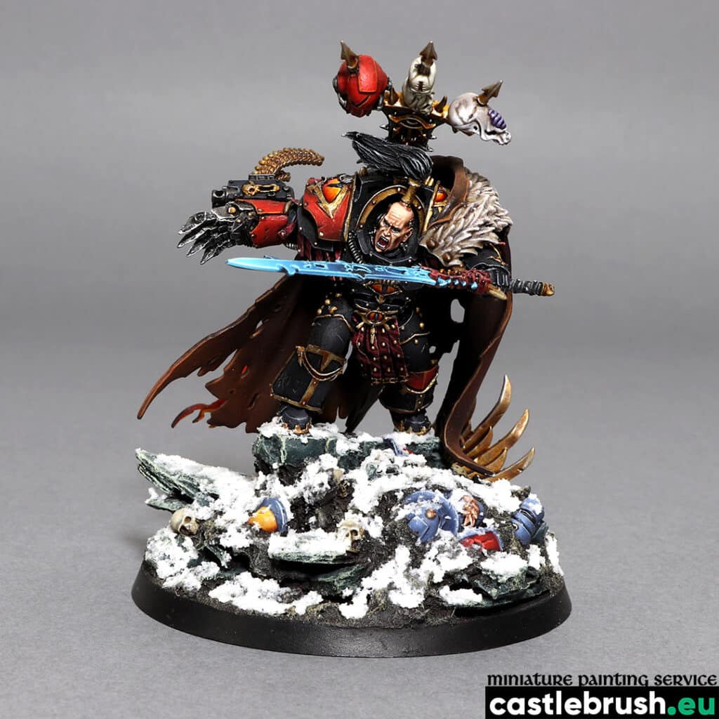 Abaddon the Despoiler conversion for Warhammer: 40000; made using sculpting putty and parts from many different sets, made by Castle Brush Miniature Painting Studio